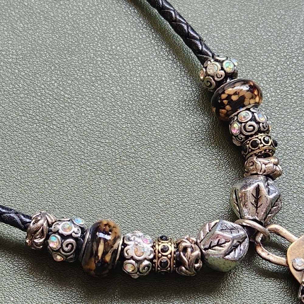 Handmade "W" Initial Necklace on Leather Cord 19 Inches Bohemian Art To Wear - Picture 3 of 9